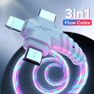 3in1 Flow Luminous Lighting usb cable for iPhone 12 11 Pro 3 in 1 2in1 LED Micro USB Type C 8Pin charger Wire for Huawei Xiaomi